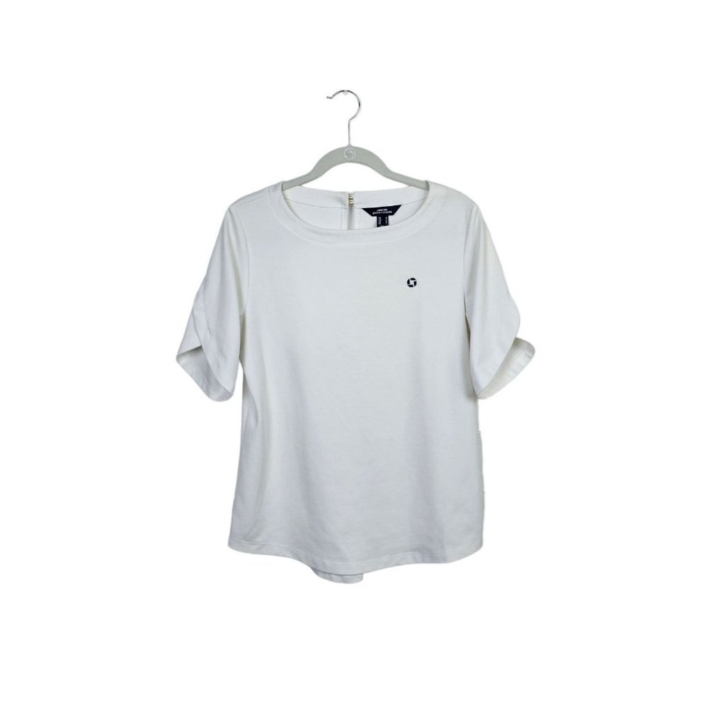 Lands' End Chase Stylish Business Apparel Off-White Overlapping Sleeve Top